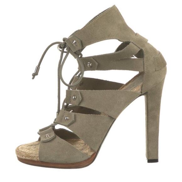 Authentic GUCCI Green Suede Lace Up Gladiator Heel Espadrille Sandals Size 39.5 - Picture 1 of 6